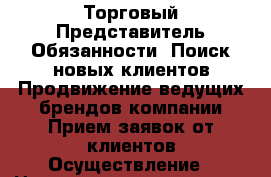Торговый Представитель Обязанности: Поиск новых клиентов Продвижение ведущих брендов компании Прием заявок от клиентов Осуществление › Название организации ­ Компания-работодатель › Отрасль предприятия ­ Другое › Минимальный оклад ­ 1 - Все города Работа » Вакансии   . Тыва респ.,Ак-Довурак г.